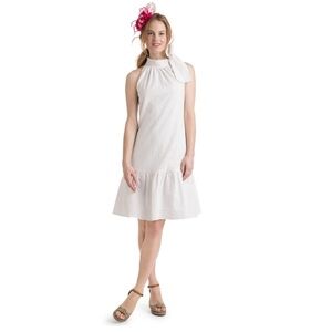 VINEYARD VINES 144th Kentucky Derby White Seersucker Dress with Bow Neck - XL